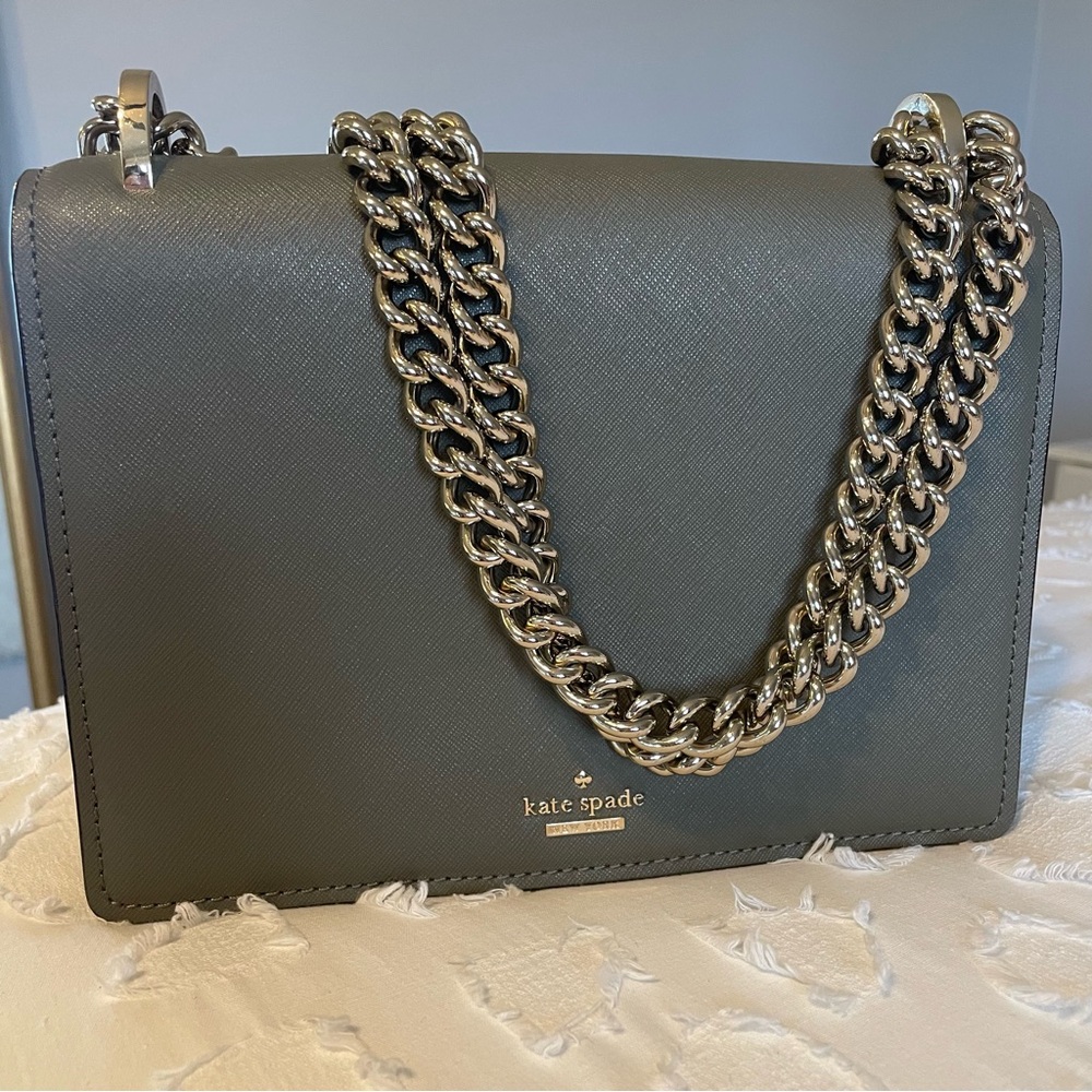Kate Spade Olive Green Crossbody Bag with Gold Chain